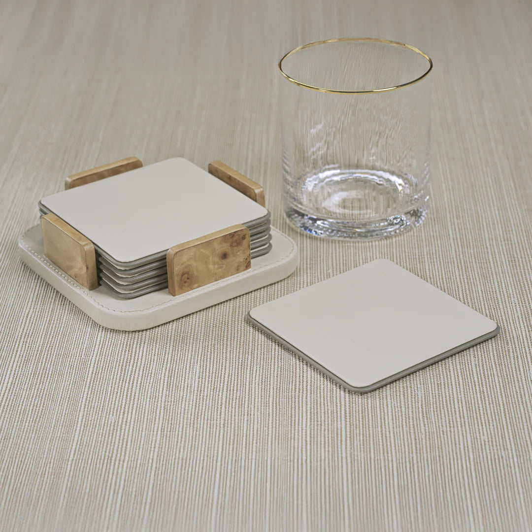 Sotto Leather with Burl Veneer Coaster Set