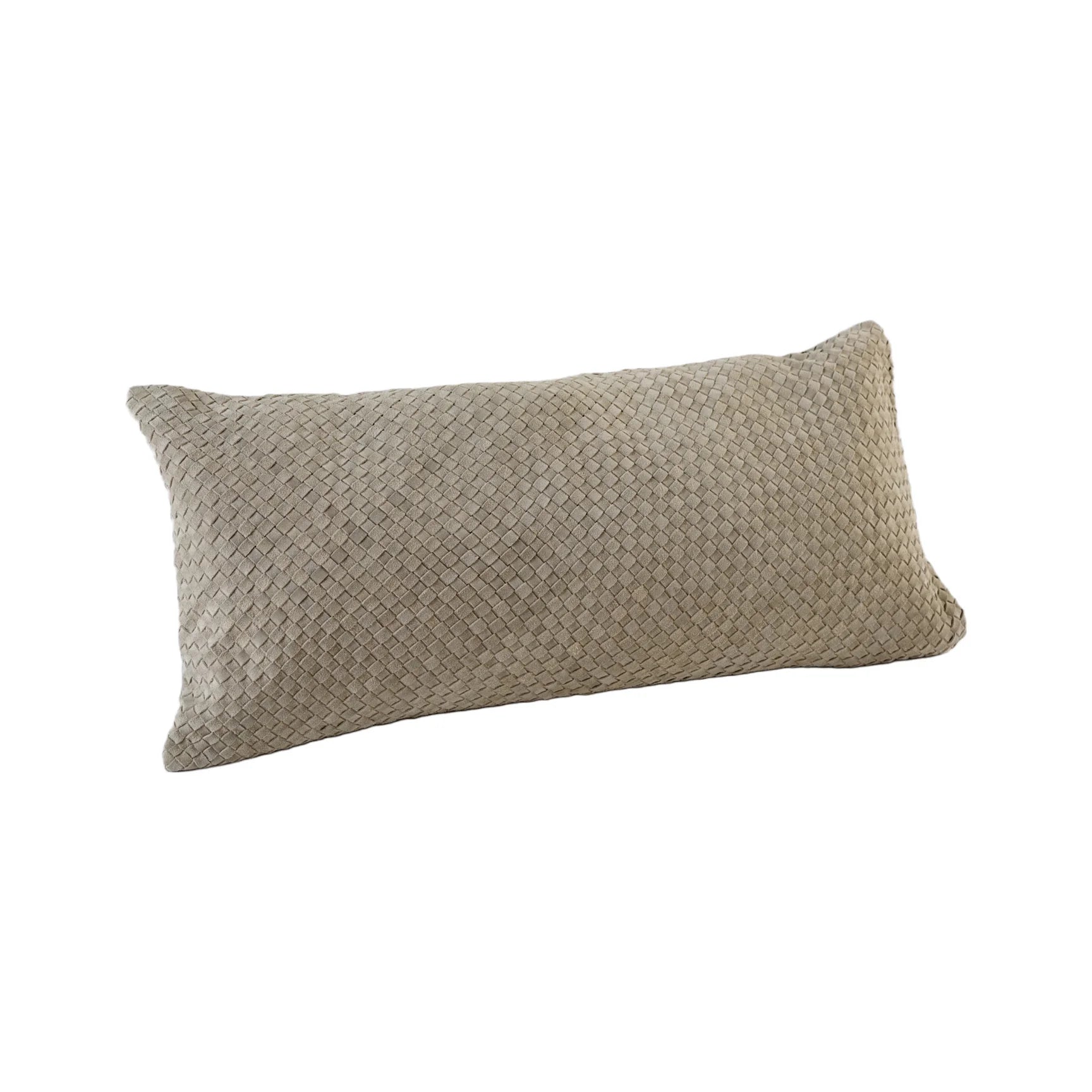 Suede Lumbar Waffle Weave Pillow in Taupe