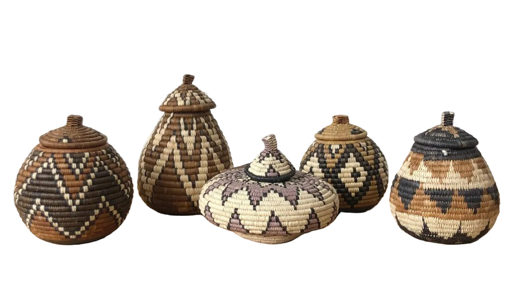 Assorted Group of Native Lidded Woven Baskets