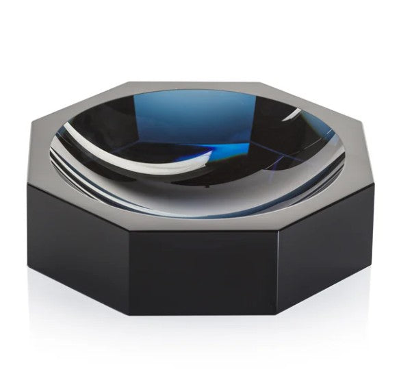 Deep Blue Glass Crystal Octagon Bowl/ Catchall