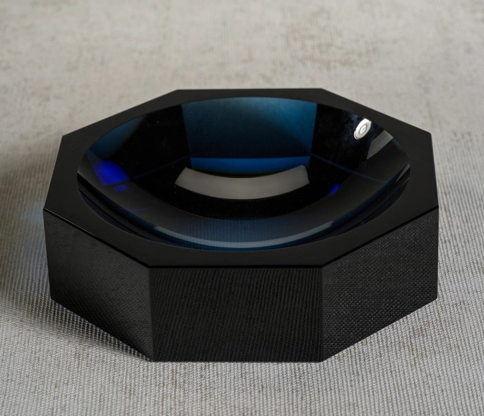 Deep Blue Glass Crystal Octagon Bowl/ Catchall