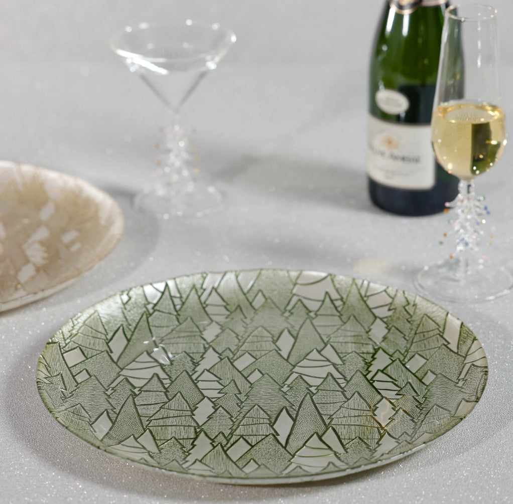 Green Alpine Tree Glass Platter /Charger