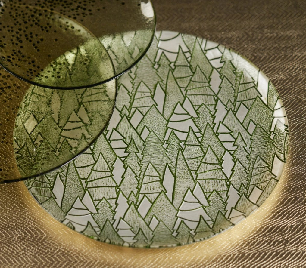 Green Alpine Tree Glass Platter /Charger