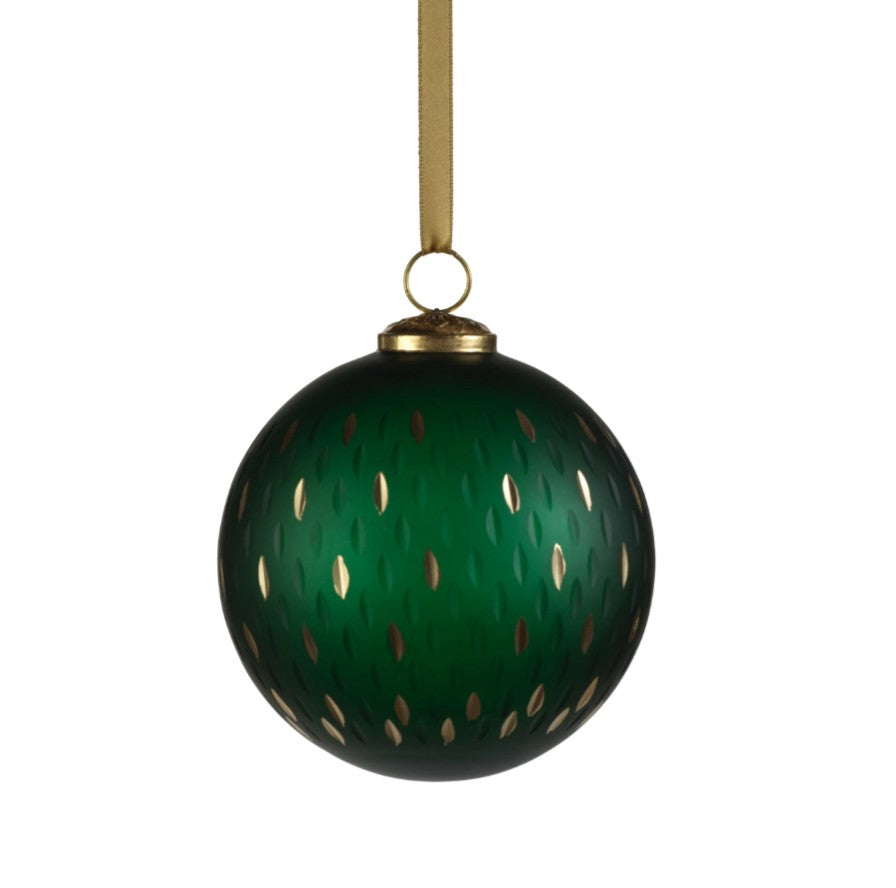 Frosted & Etched in Gold Glass Ornament - Green