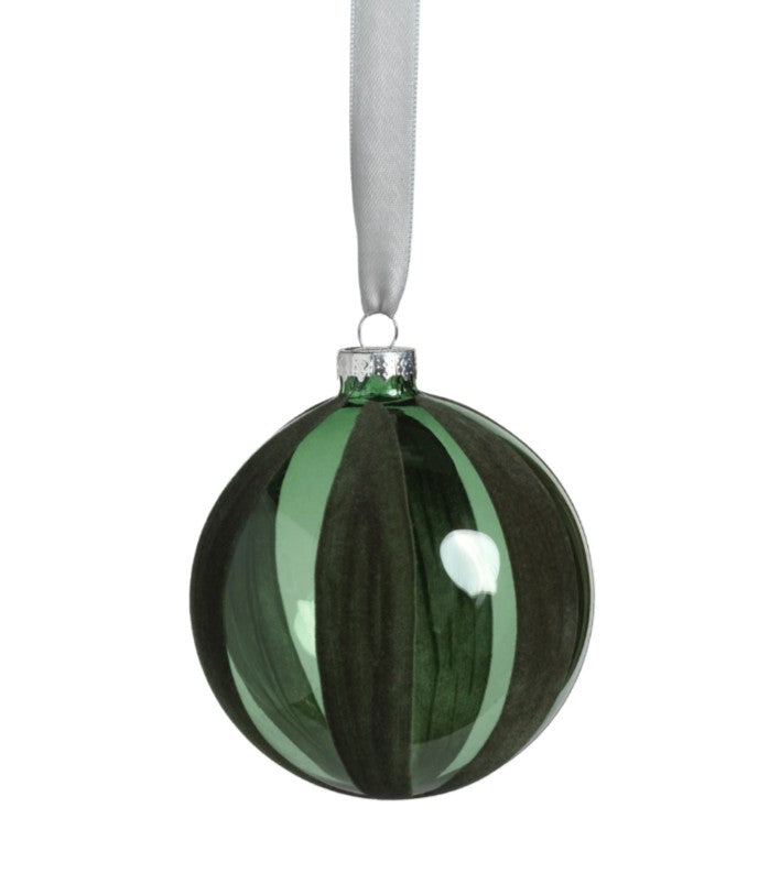 Flocked Green Glass Ornament