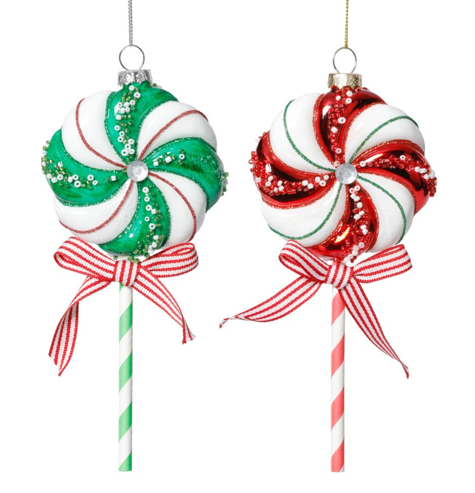 Glass Lollipop Ornaments - Green & Red
