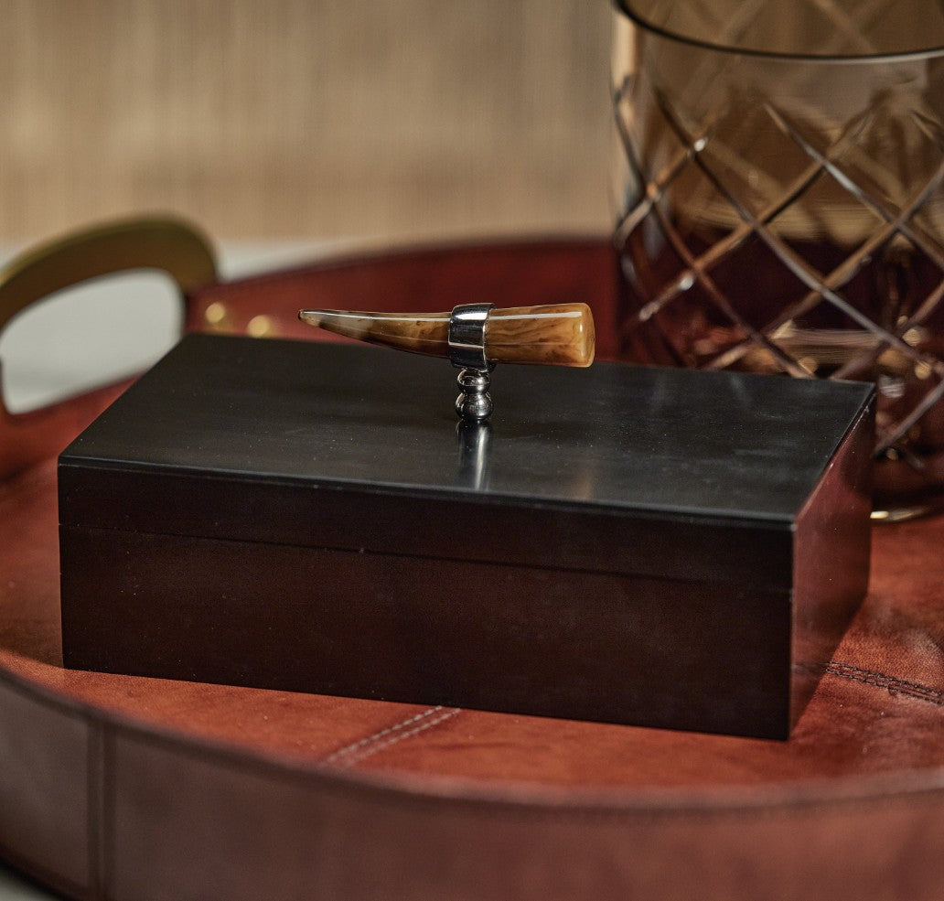Black Côte d'Ivoire Box with Horn Design Handle