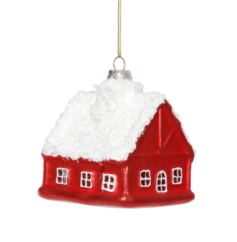 Glass Red House with White Roof Ornament
