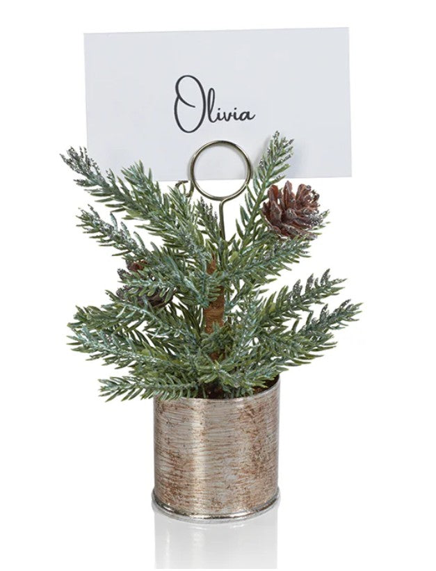 Pine in Silver Bucket Place Card Holder