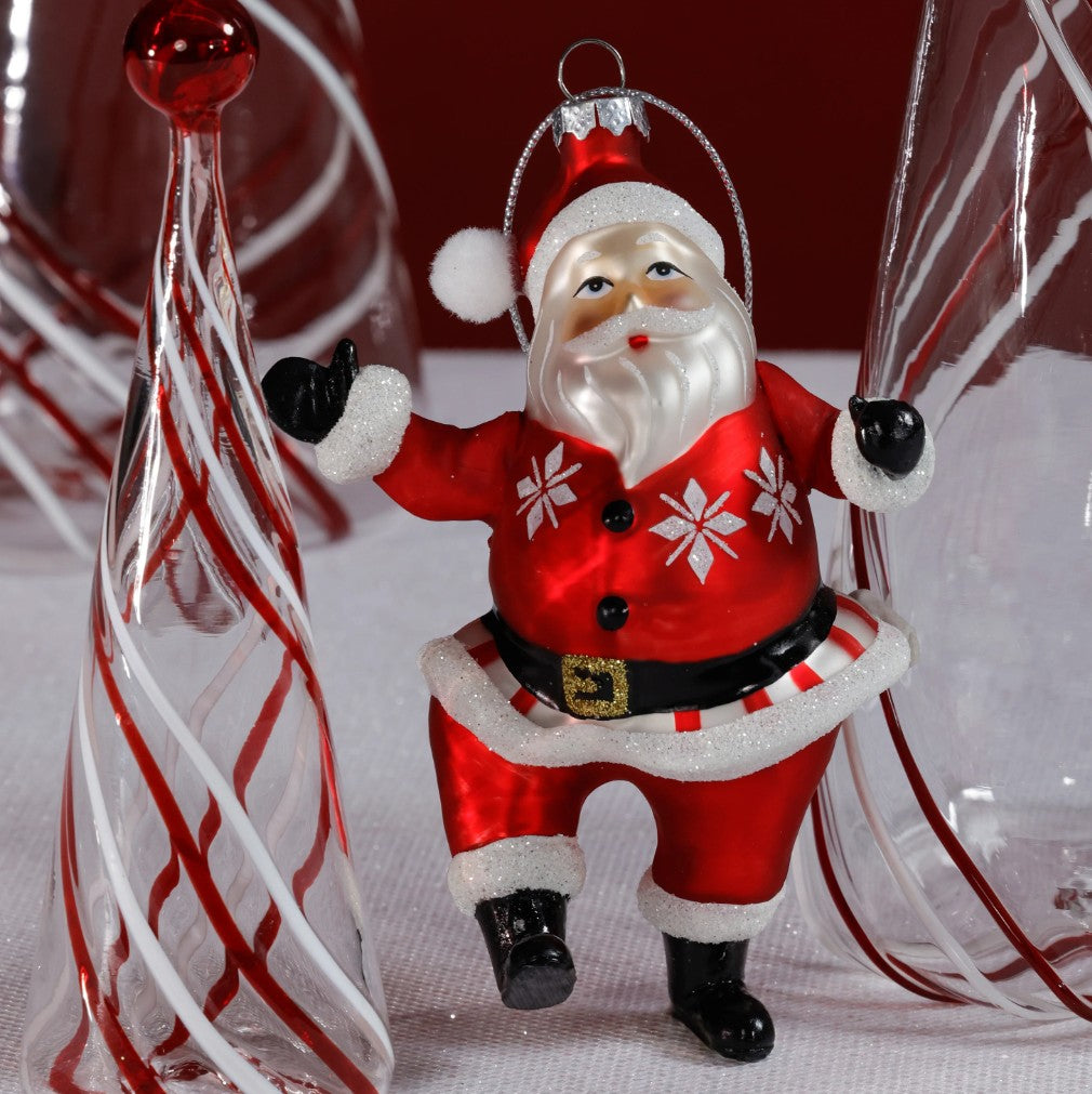 Glass Dancing Santa Ornament