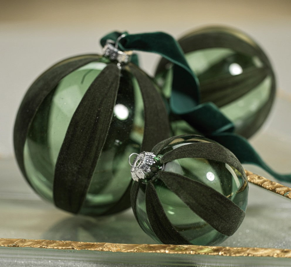 Flocked Green Glass Ornament