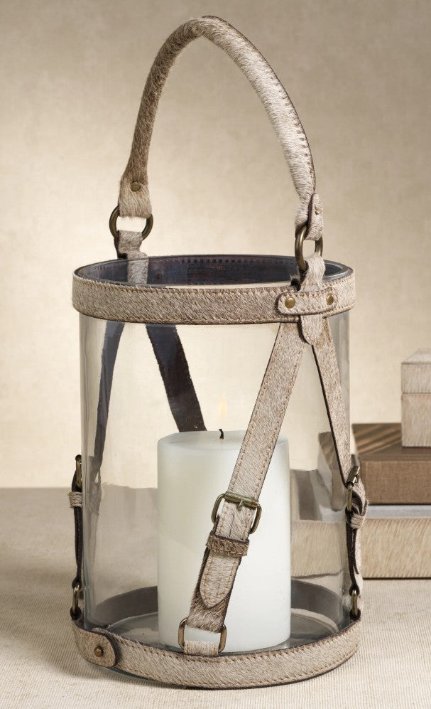 St. Moritz Hair on Hide Leather Glass Hurricane/ Ice Bucket