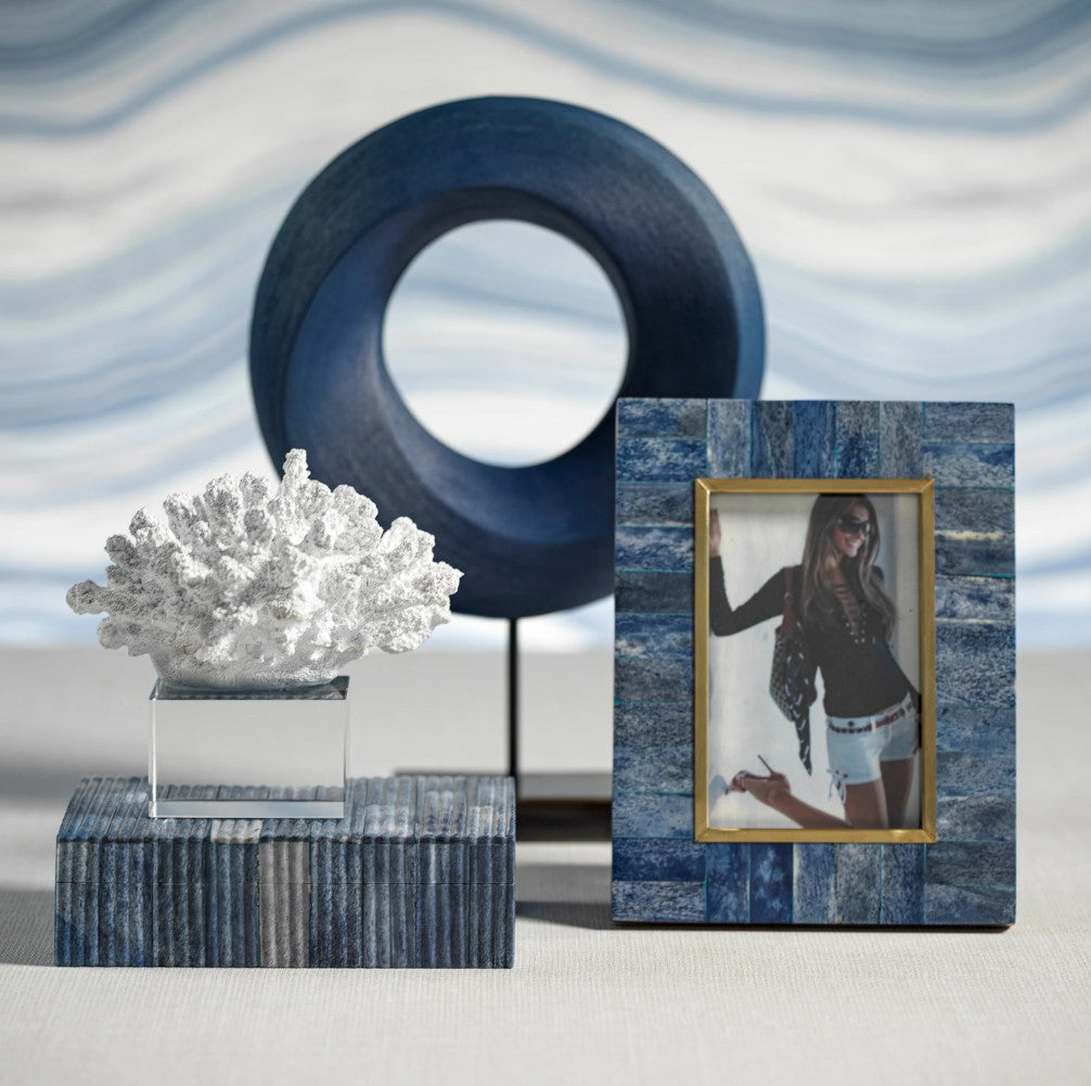 Biarritz Ribbed Blue Bone Inlaid Box