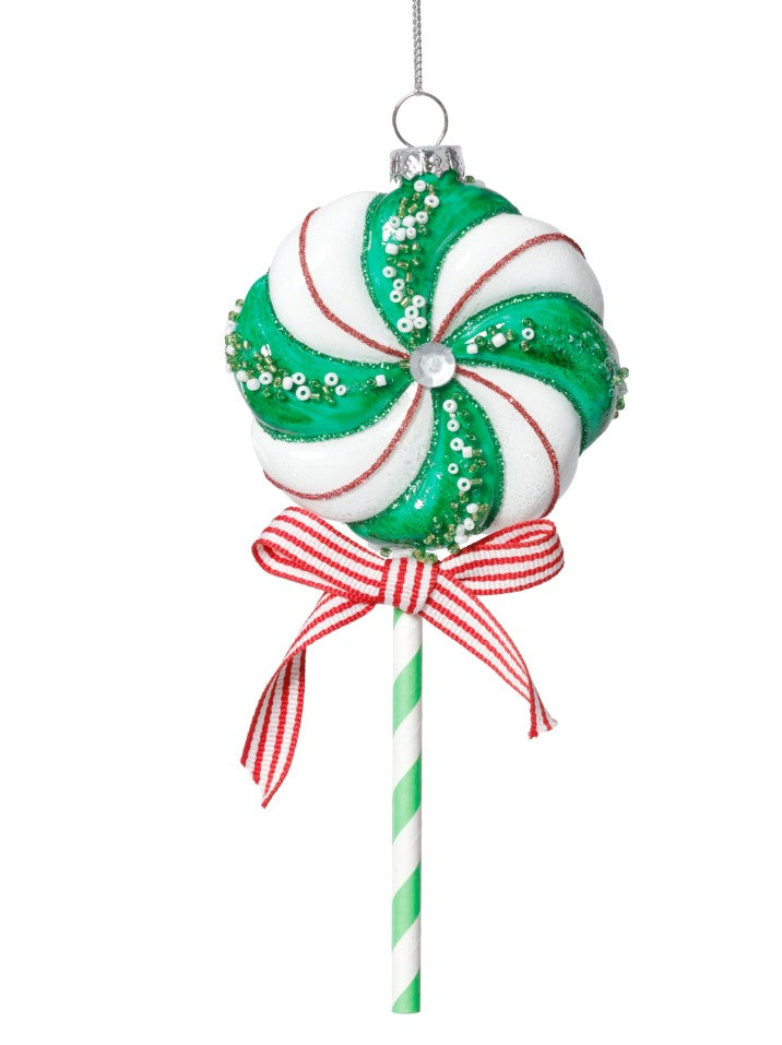 Glass Lollipop Ornaments - Green & Red