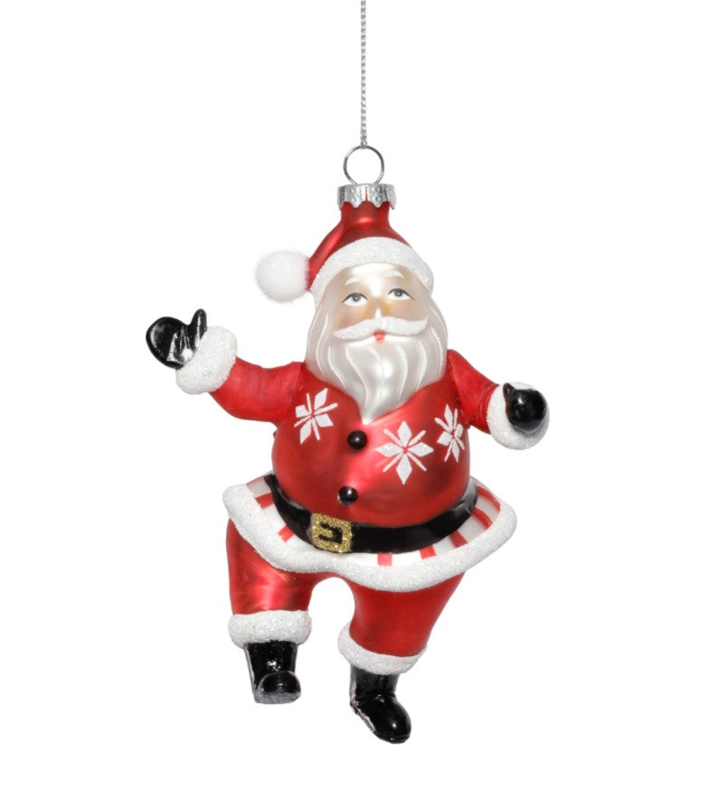 Glass Dancing Santa Ornament