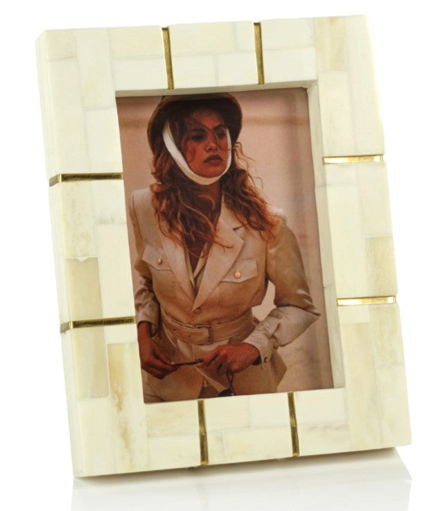 St. Ives Natural Bone Inlaid 5 x 7 Photo Frame with Brass Trim