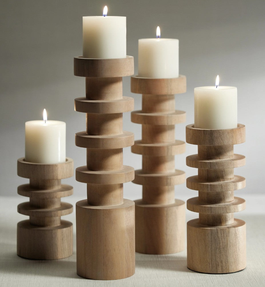 Le Salama Carved Mango Wood Pillar Holder - Extra Tall