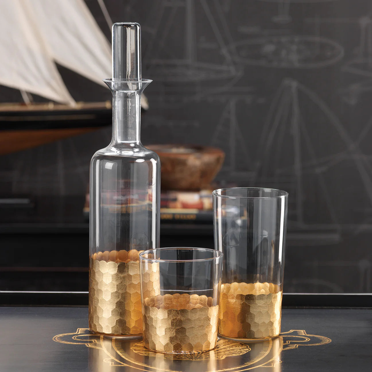 Fez Cut Glass Tumbler with Gold Leaf