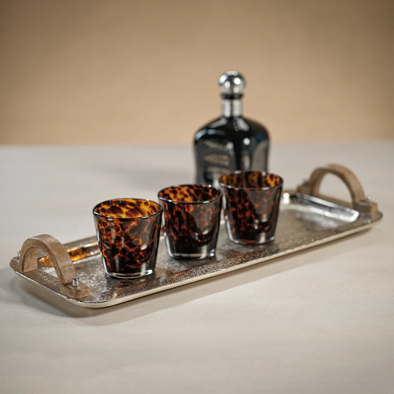 Barcelona Nickel Aluminum Tray with Wooden Handles - Small