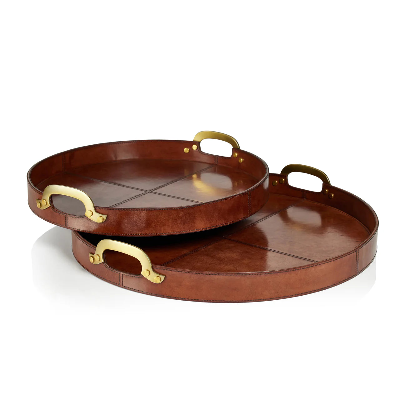 Aspen Leather with Brass Handles Round Tray
