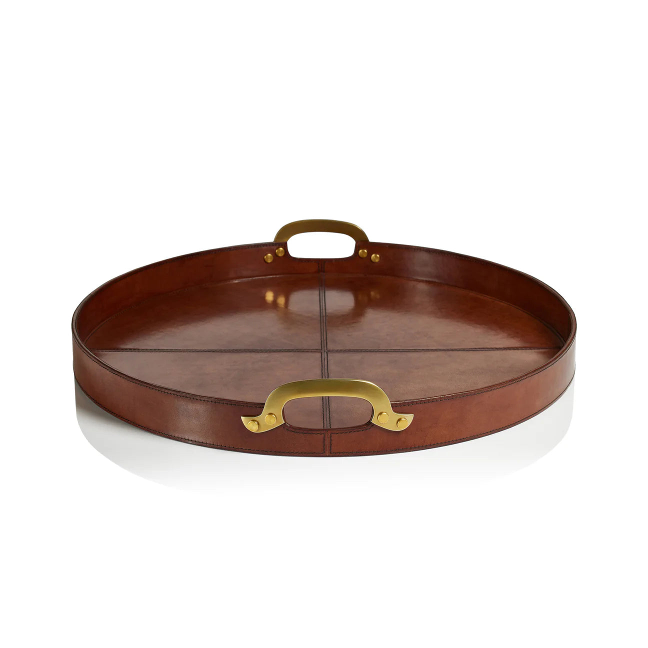 Aspen Leather with Brass Handles Round Tray