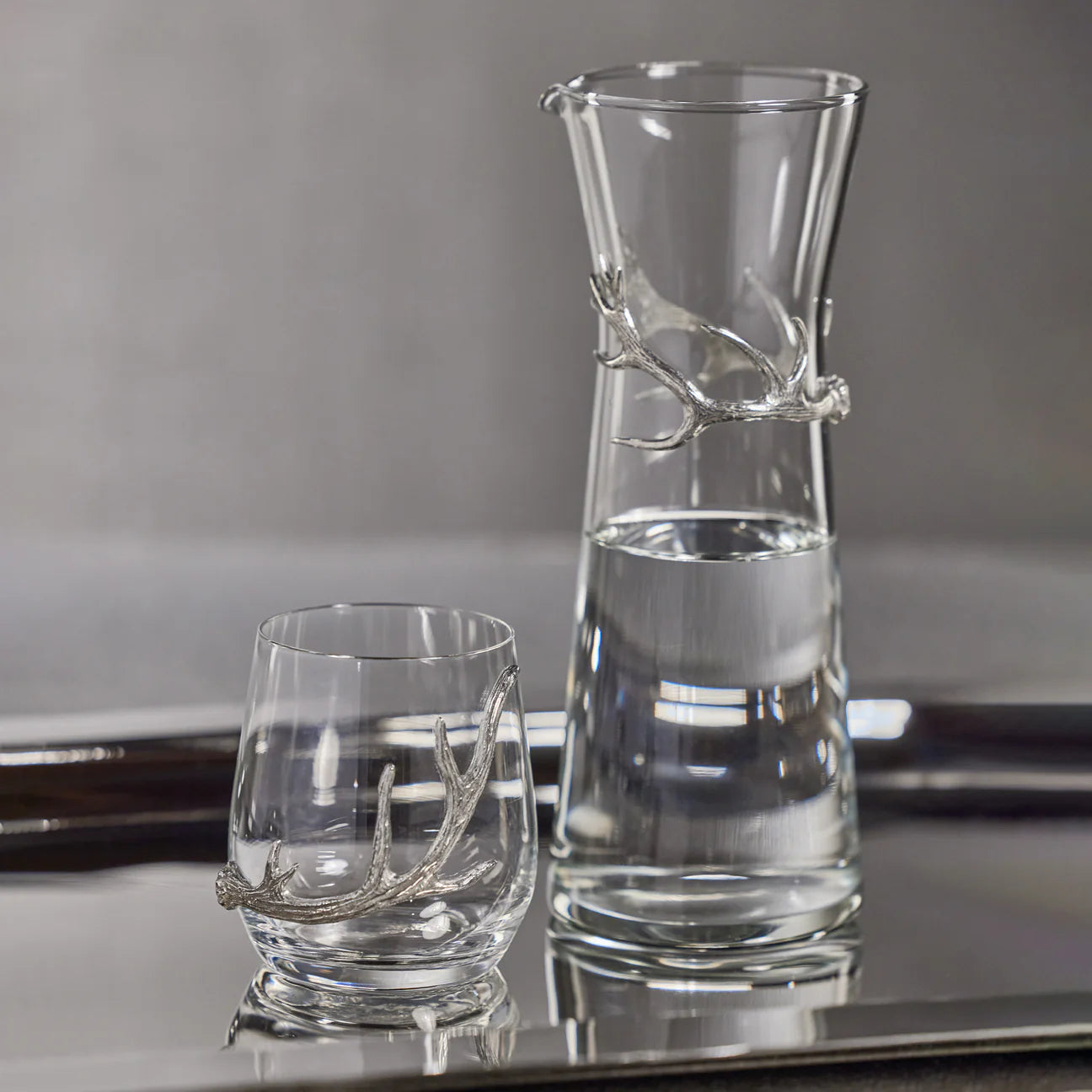 Davos Glass Carafe with Pewter Antler