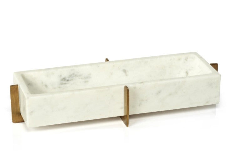 Nairobi White Marble Tray on Gold Metal Base