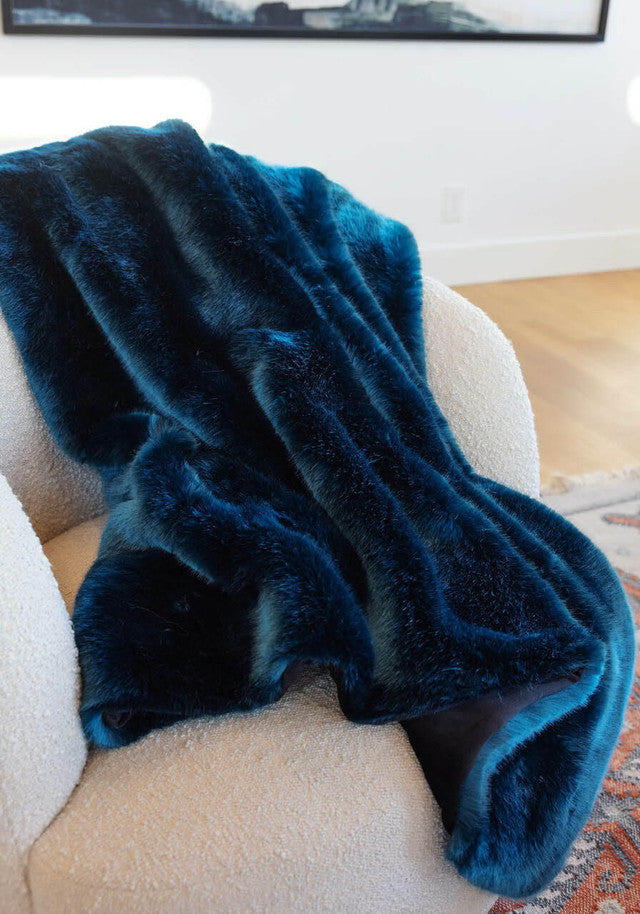 Couture Collection Sapphire Mink Faux Fur Throw 60" x 72"