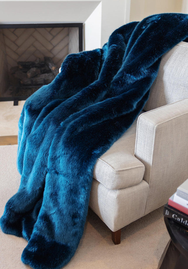 Couture Collection Sapphire Mink Faux Fur Throw 60" x 72"
