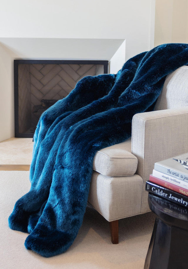 Couture Collection Sapphire Mink Faux Fur Throw 60" x 72"