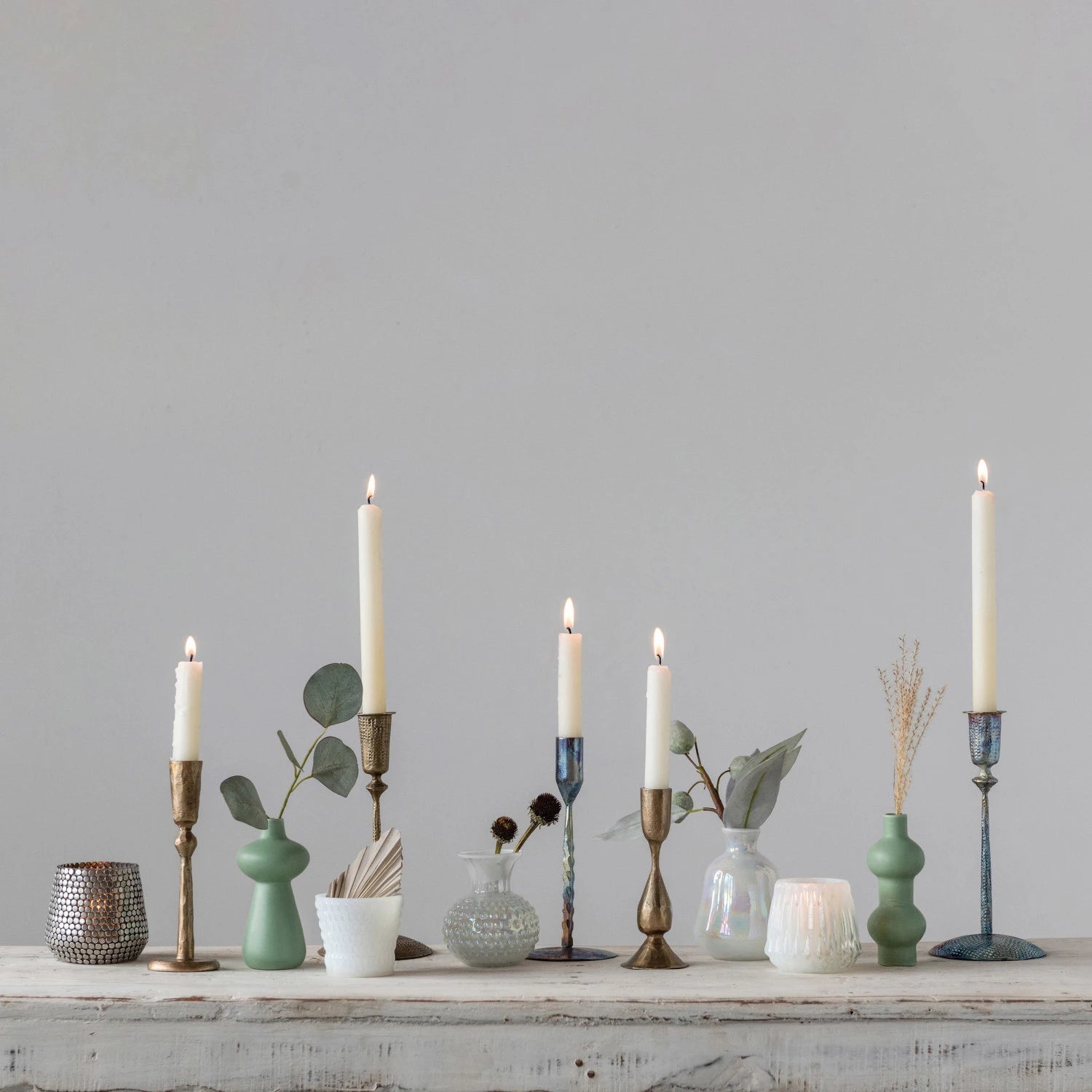 Hand-Forged Metal Taper Holder Antique Brass Finish  6 1/4" H