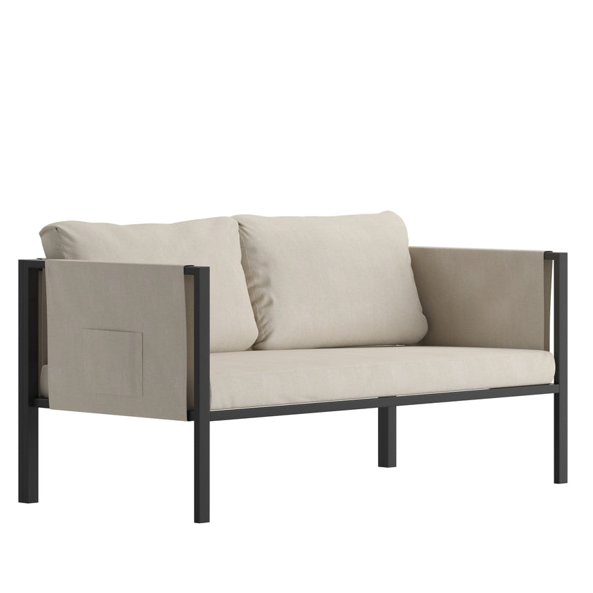 Black & Beige Loveseat with Storage