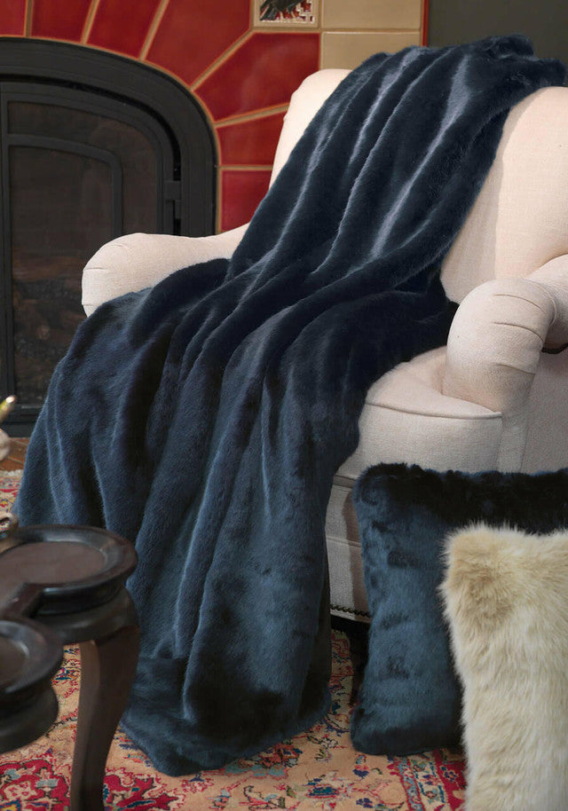 Couture Collection Steel Blue Mink Faux Fur Throw 60" x 72"