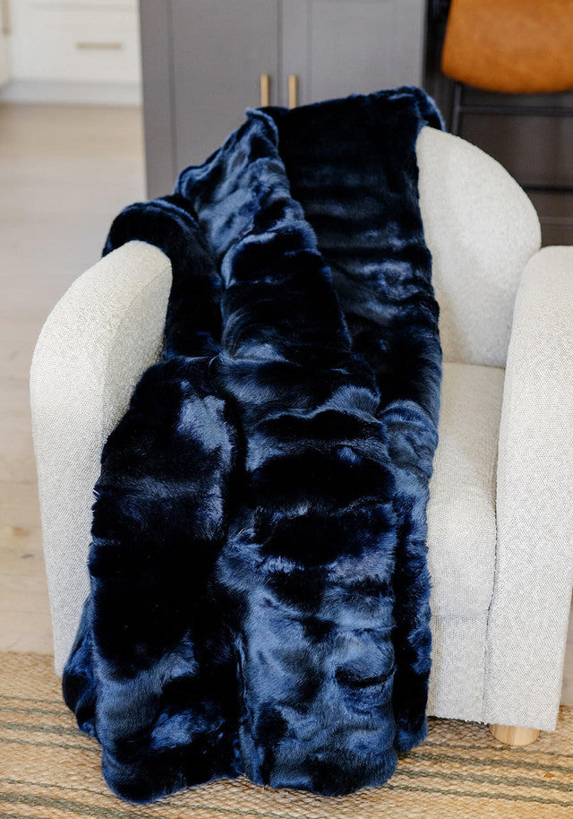 Couture Collection Steel Blue Mink Faux Fur Throw 60" x 72"