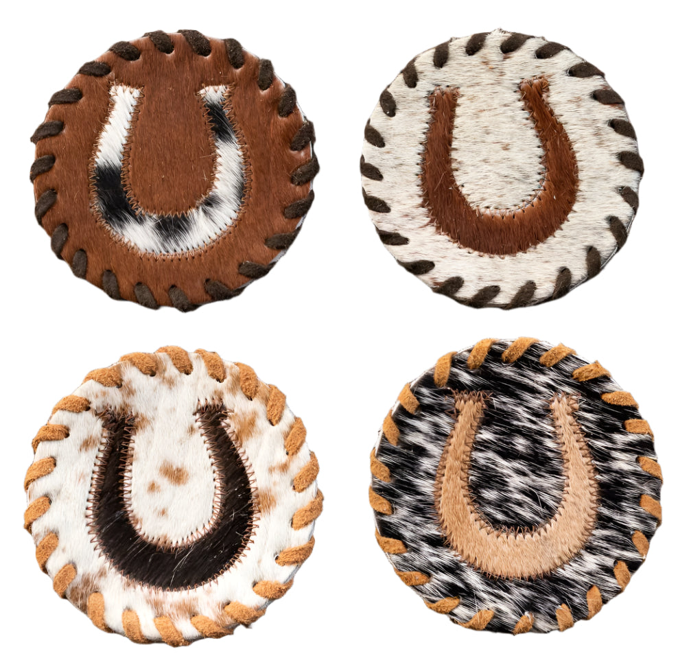 Cowhide Coasters Horseshoe