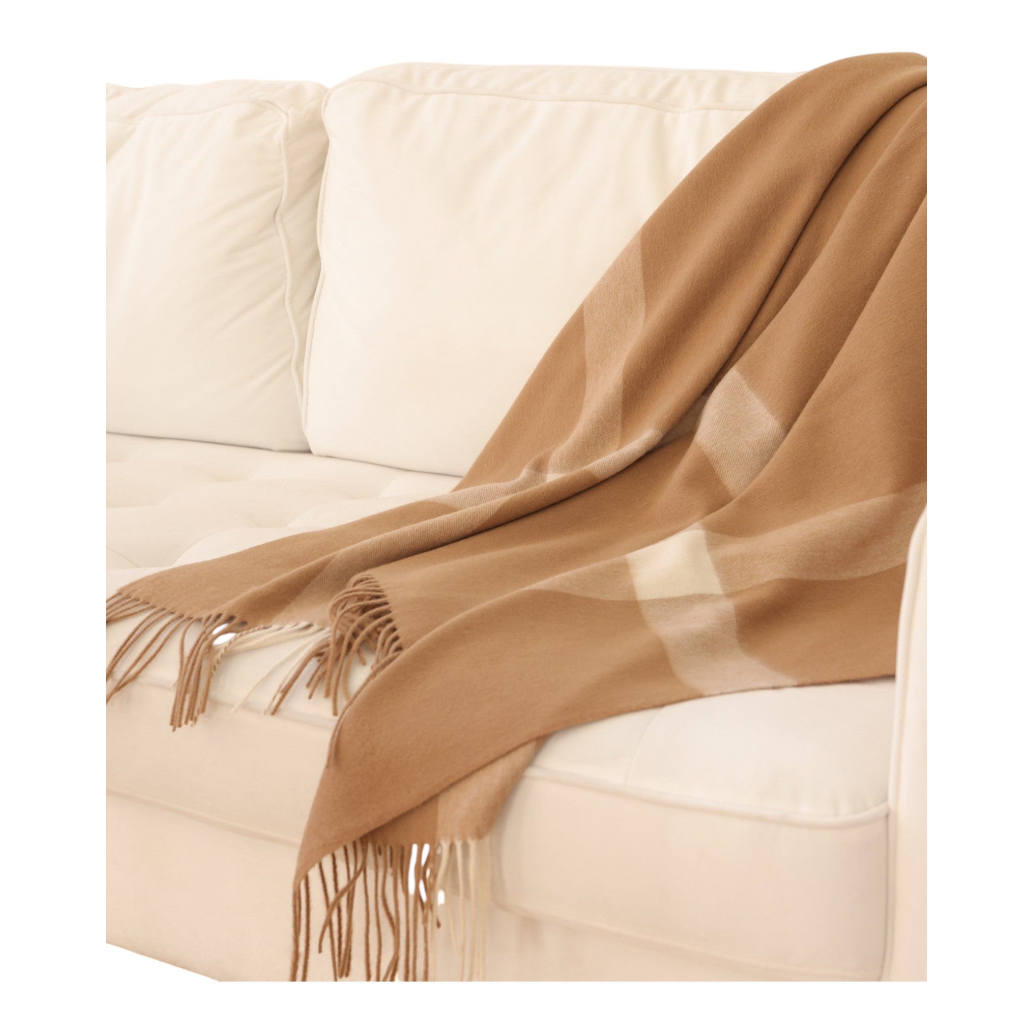 Camel and White Frame Woven Throw