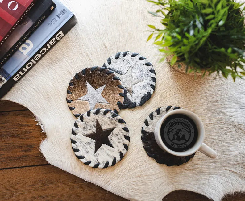 Round Hide Coasters with Star