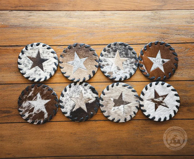 Round Hide Coasters with Star