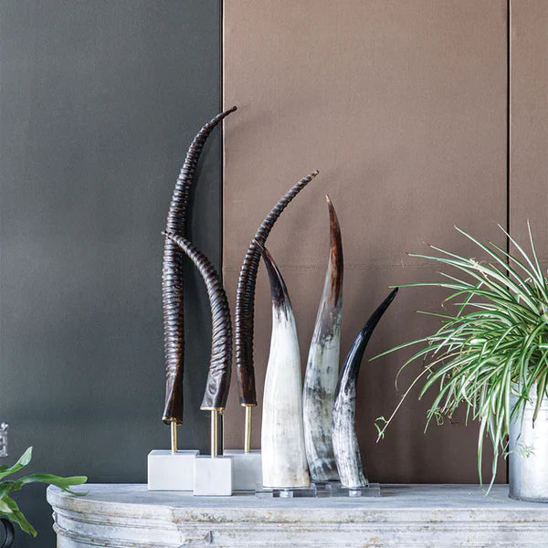 Black & White Cow Horn on Base Approx. 25" Tall