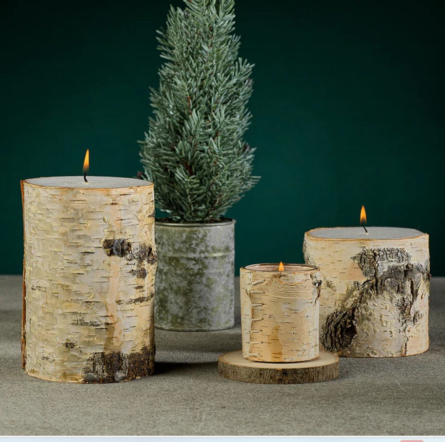 Natural Birch Covered Candle Jar