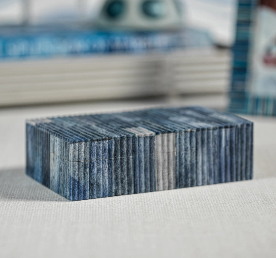 Biarritz Ribbed Blue Bone Inlaid Box