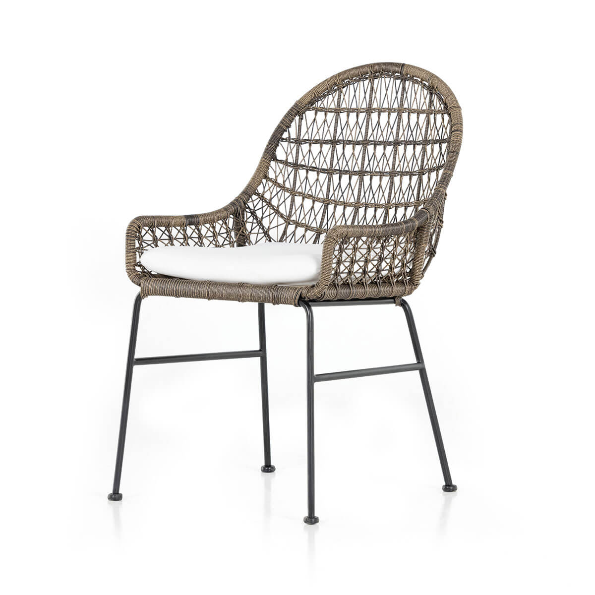 Woven Outdoor Dining Chair with White Cushion